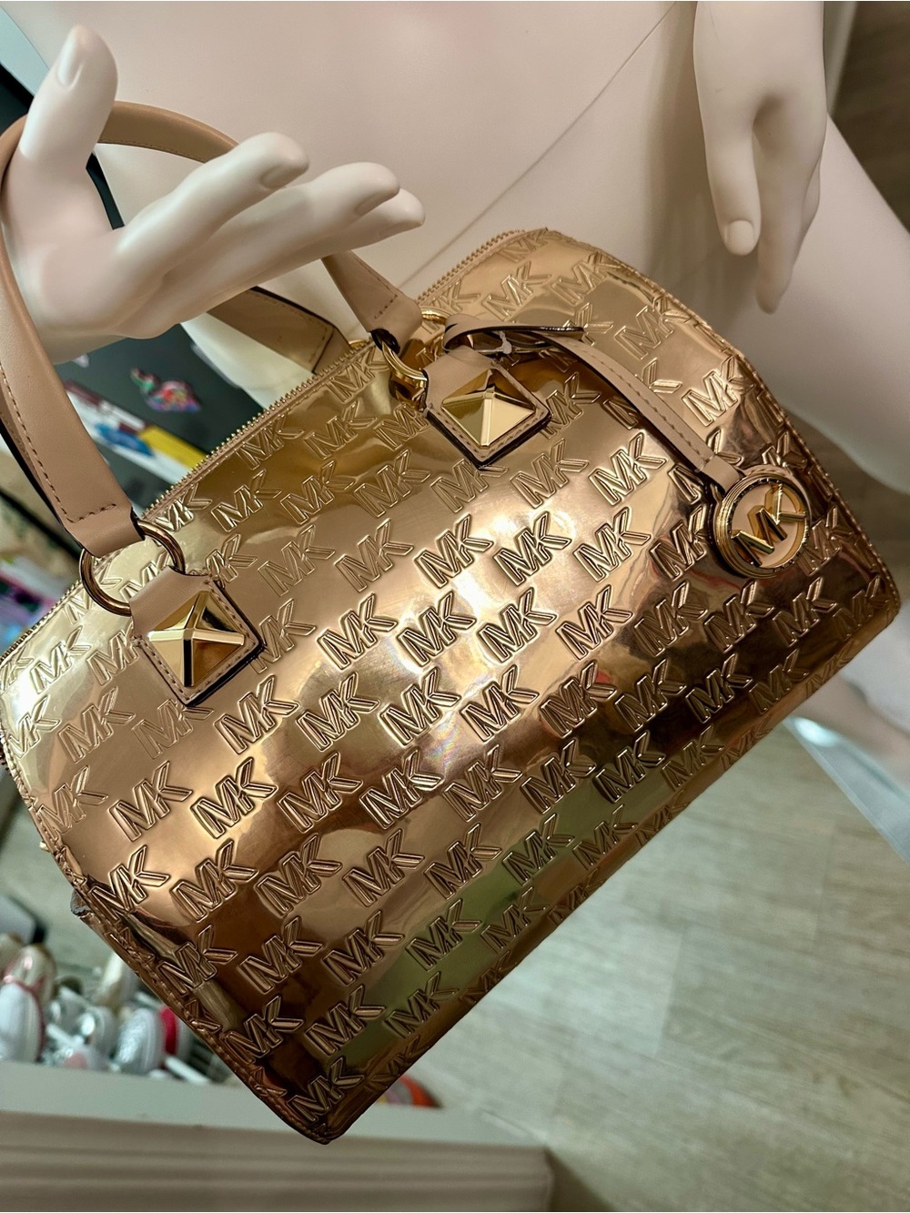 Michael Kors Rose Gold MK Monogram Satchel bag